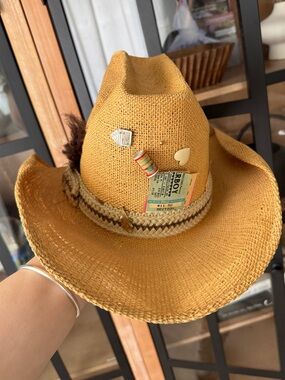 Vintage 70s Resistol Stagecoach Straw Cowboy Hat Western Rodeo Ranch feather